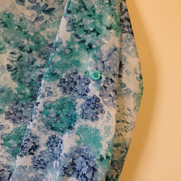 Abstract Watercolour Mermaidcore Print Sheer Button Up Collar Tunic Shirt - Picture 8 of 16